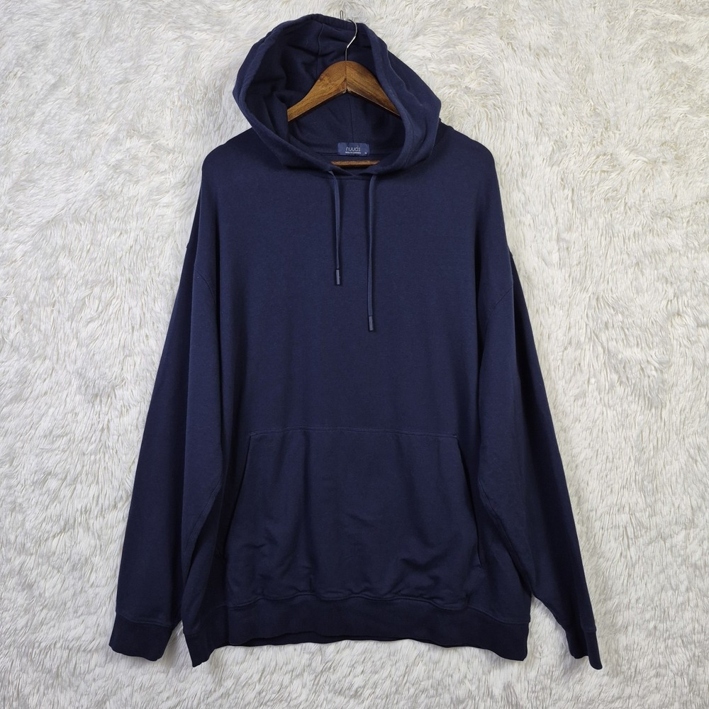 Nuuds Mens CloudTech Hoodie Navy Blue Cotton Modal Pullover XL Lounge